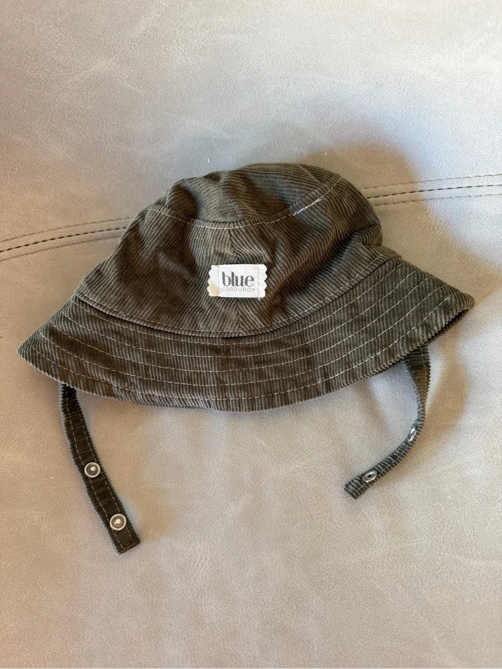 Corduroy Bucket Hat for Kids in Olive with Chin Straps -